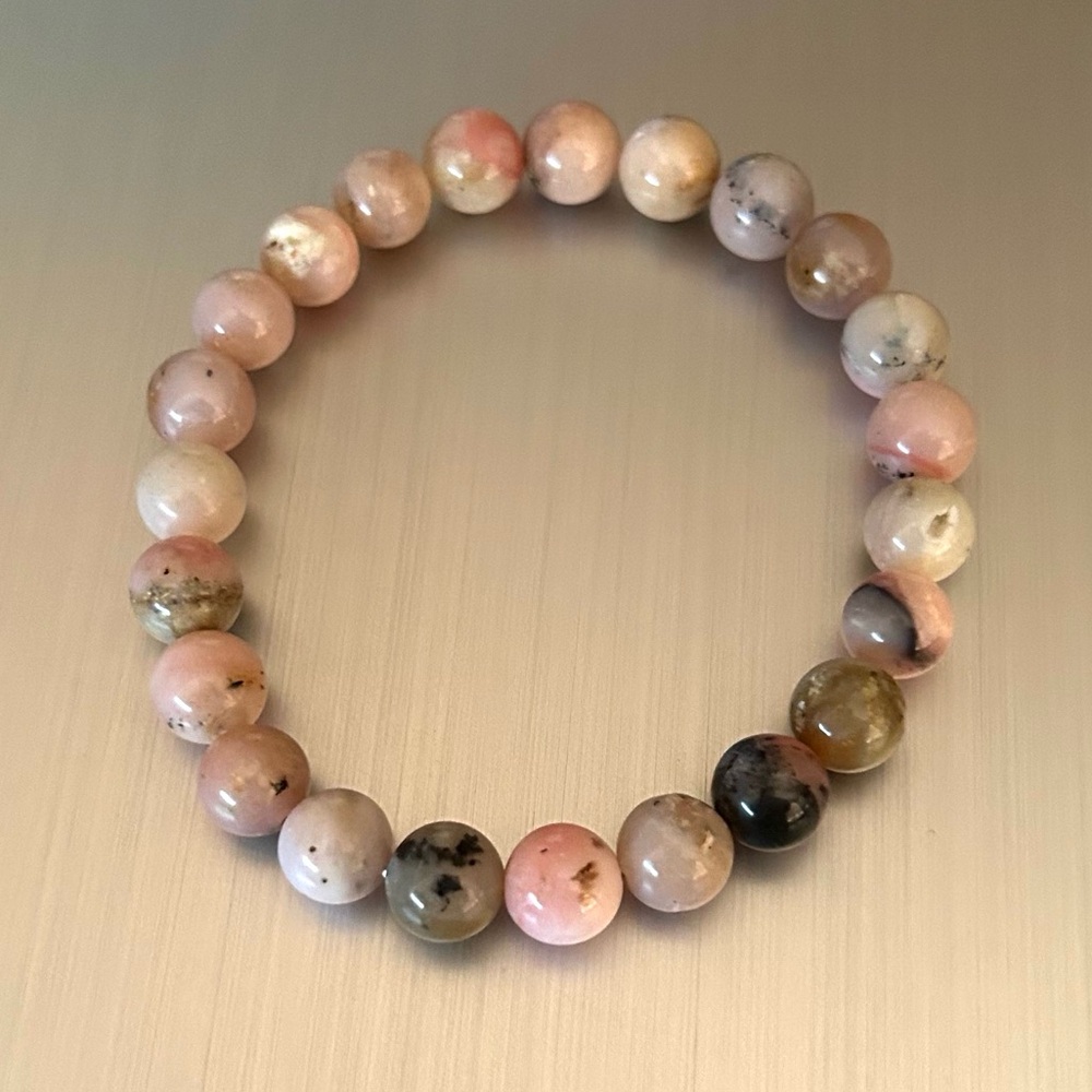 Natural Crystal Pink Opal 8mm Gemstone Stretch Bracelet 7”